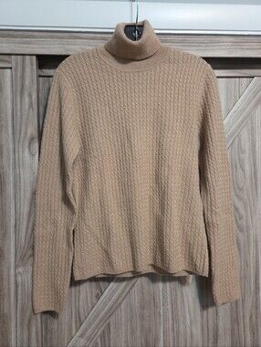 Womens Cashmere Cable Knit Turtleneck Sweater - Camel Made By Iris Singer